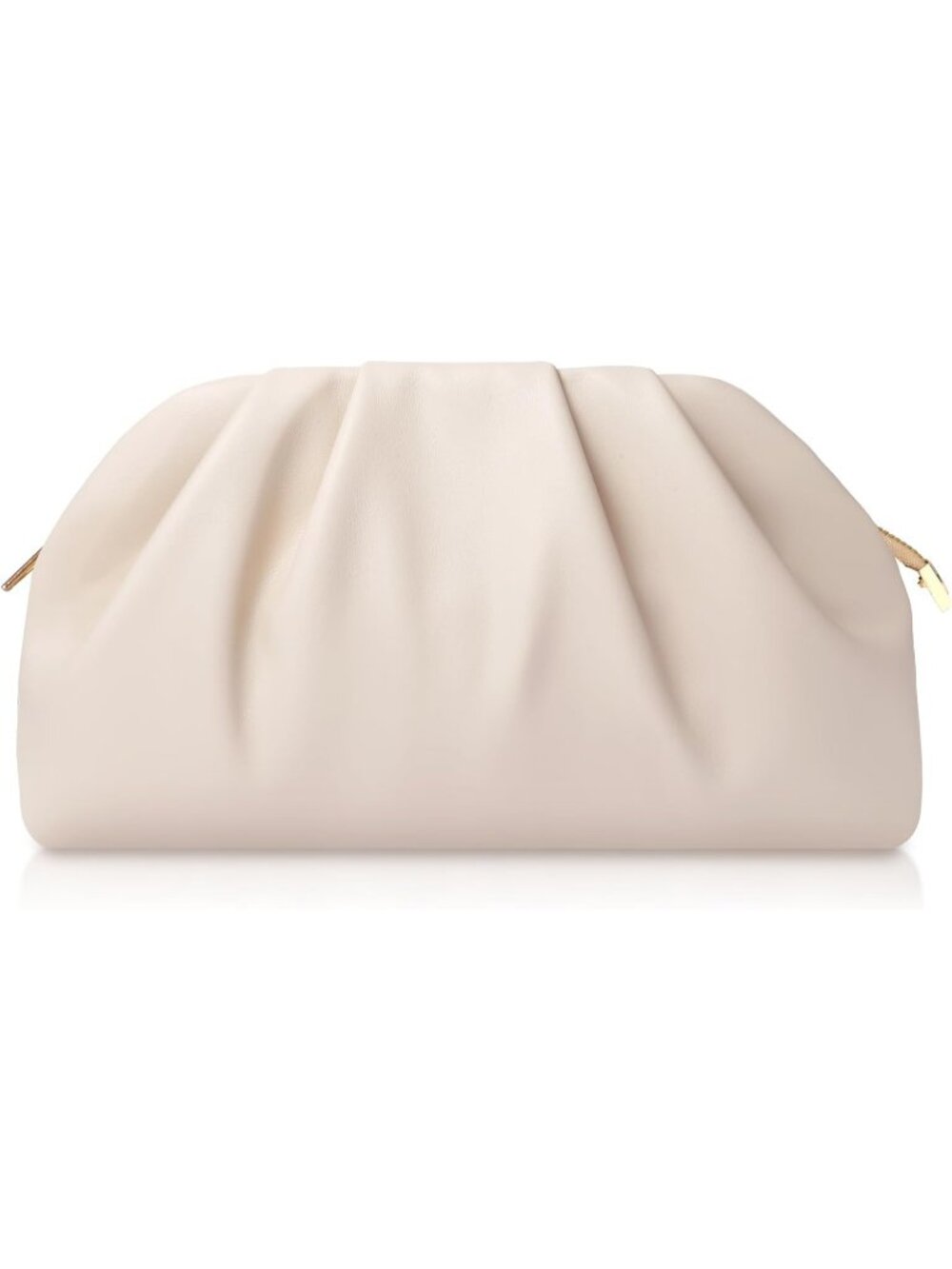 Women's Beige Gold Soft Pleated Pu Clutch Purse Elegant Evening Wedding Bag